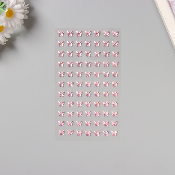 Наклейка пластик стразы "Бабочки" розовая 15х9 см