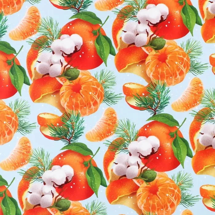 Упаковочная бумага на новый год «Мандарины», 70 х 100 см, глянцевая Упаковочная бумага на новый год «Мандарины», 70 х 100 см, глянцевая