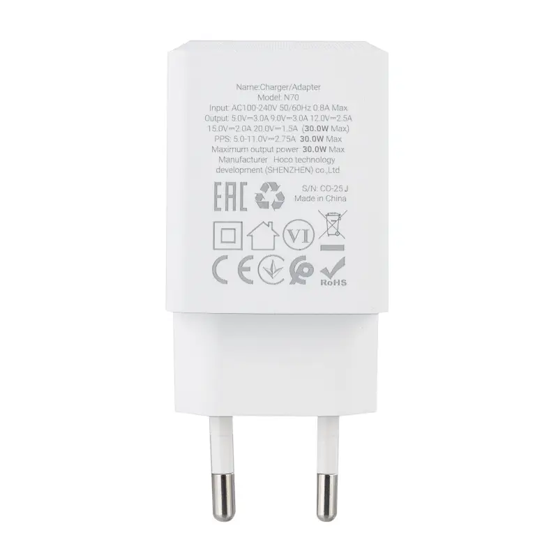 Сетевое зарядное устройство с кабелем Type-C на Type-C PD30W N70 HOCO белое