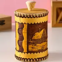 Туес шитый "Домики", D8смхH(с хватком)14см, береста Туес шитый "Домики", D8смхH(с хватком)14см, береста