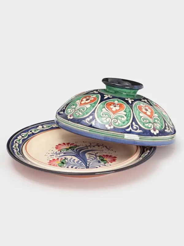 Блинница узбекская Риштанская Керамика &laquo;Цветы&raquo;, d=32 см, керамика, синяя