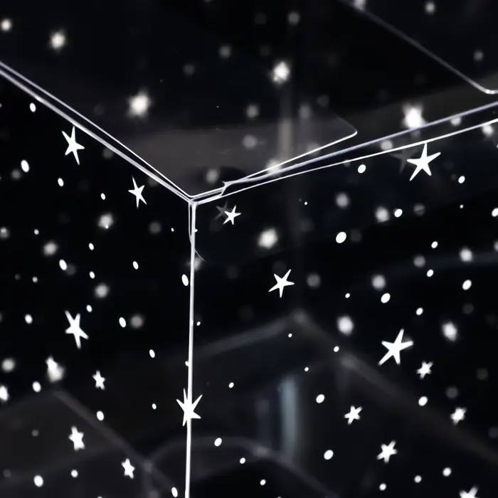 Складная прозрачная коробка из PVC, для упаковки подарков, «Звёздный горошек», 11×11×11 см Складная прозрачная коробка из PVC, для упаковки подарков, «Звёздный горошек», 11×11×11 см