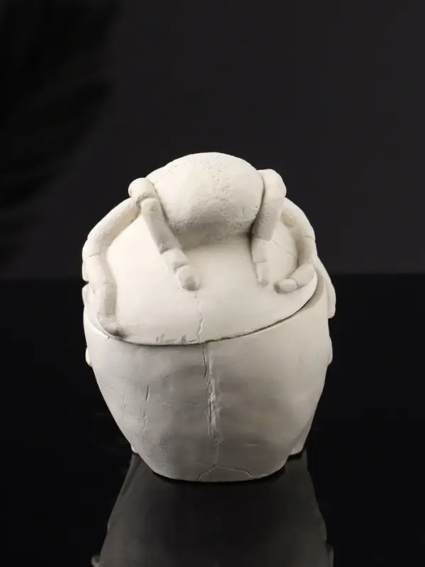 Шкатулка с крышкой "Череп" 10х9х8 см, натуральный, гипс