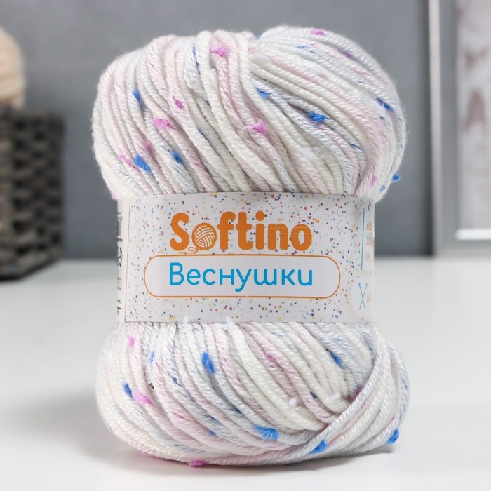 Пряжа 60% акрил, 30% кашемир, 10% шёлк Пряжа 60% акрил, 30% кашемир, 10% шёлк "Веснушки" 50 гр 80 м цвет 03А белая