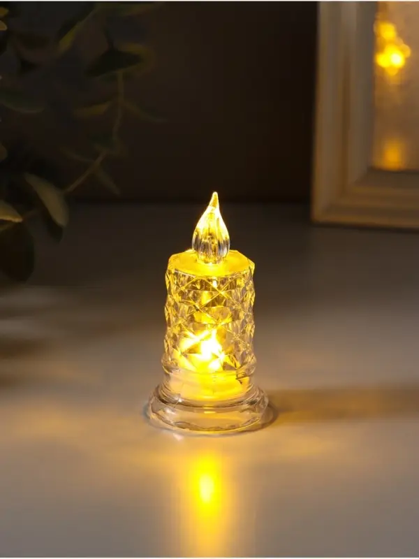 Светодиодная свеча LED - ночник RISALUX &laquo;С подтёками, грани&raquo;, 3&times;LR41, прозрачный, 3.5&times;3.5&times;7 см