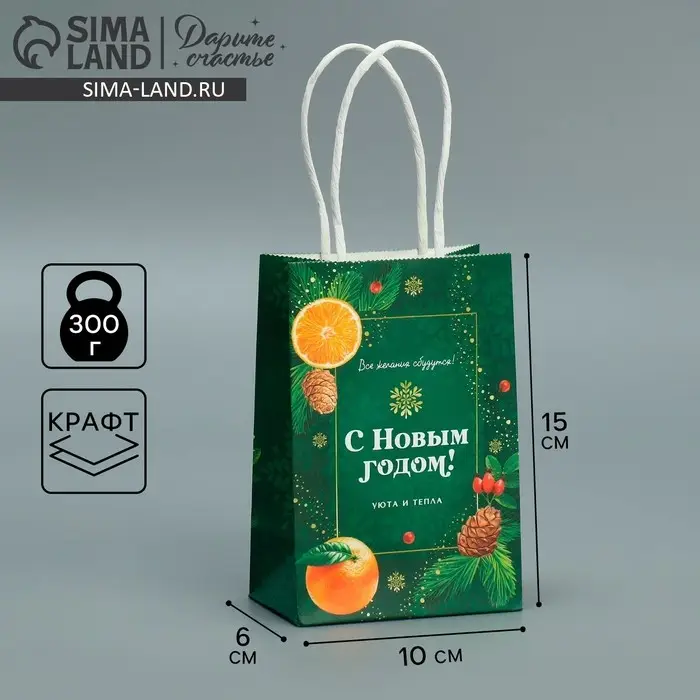 Пакет подарочный новогодний крафтовый «Тепло Нового года», 15 х 10 х 6 см Пакет подарочный новогодний крафтовый «Тепло Нового года», 15 х 10 х 6 см