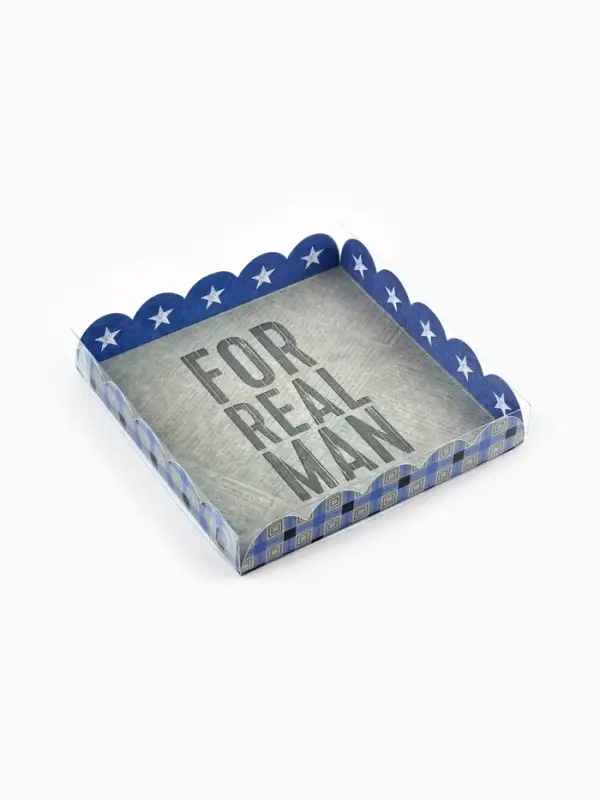Коробка для печенья с прозрачной крышкой For real man, 18&times;18&times;3 см