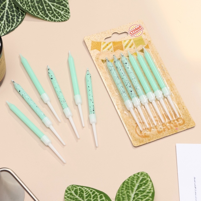 Свечи для торта Свечи для торта "Блестящая вечеринка", 6 шт, голубые