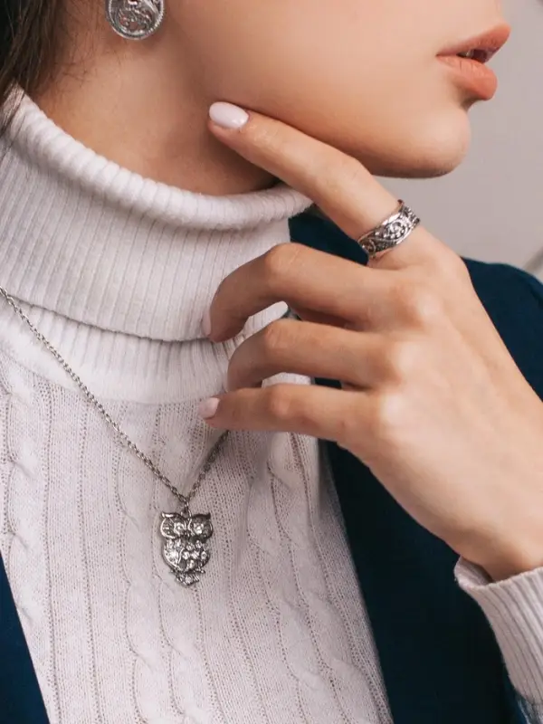 Кулон &laquo;Ажурная сова&raquo;, белый в серебре, 45 см