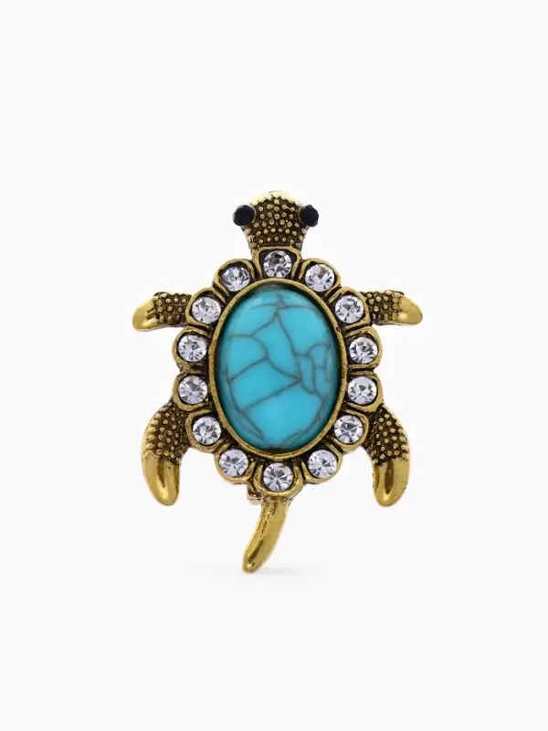 Брошь &laquo;Черепашка под бирюзу&raquo;, голубая в чернёном золоте