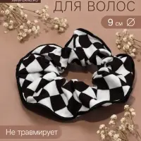 Резинка для волос QF &laquo;Орбита&raquo;, шахматка тонкие края, 9 см, чёрно-белая
