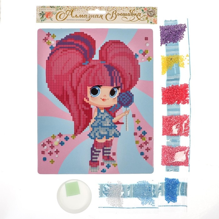 Алмазная мозаика с частичным заполнением для детей «Девочка с леденцом», 20 х 25 см