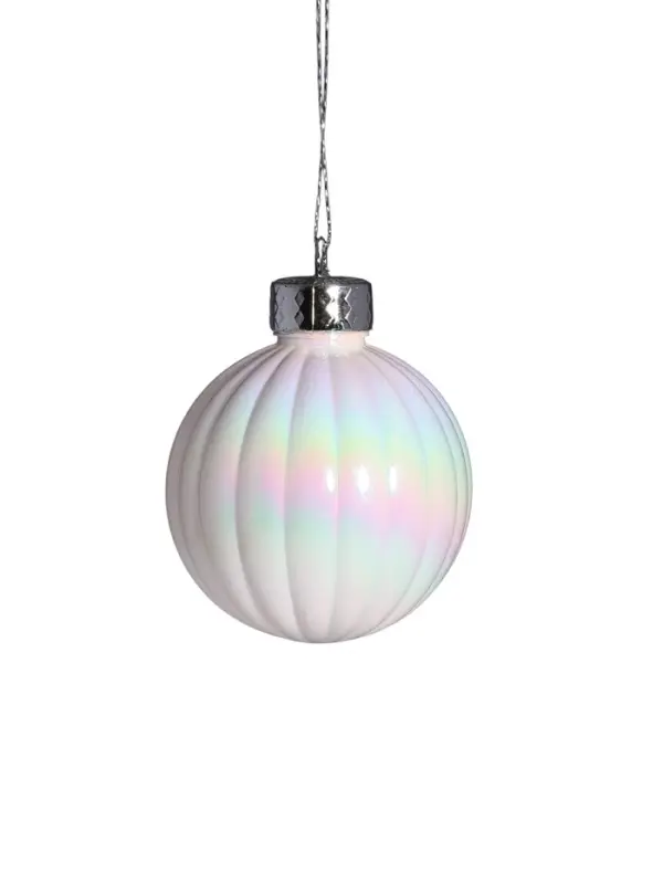 Ёлочные игрушки &laquo;Перелив&raquo;, шары новогодние, набор d=8 см, 3 шт., полоски, белый перламутр