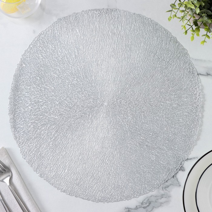 Салфетки сервировочные на стол Доляна «Соломка», d=38 см, 4 шт, цвет серебряный Салфетки сервировочные на стол Доляна «Соломка», d=38 см, 4 шт, цвет серебряный