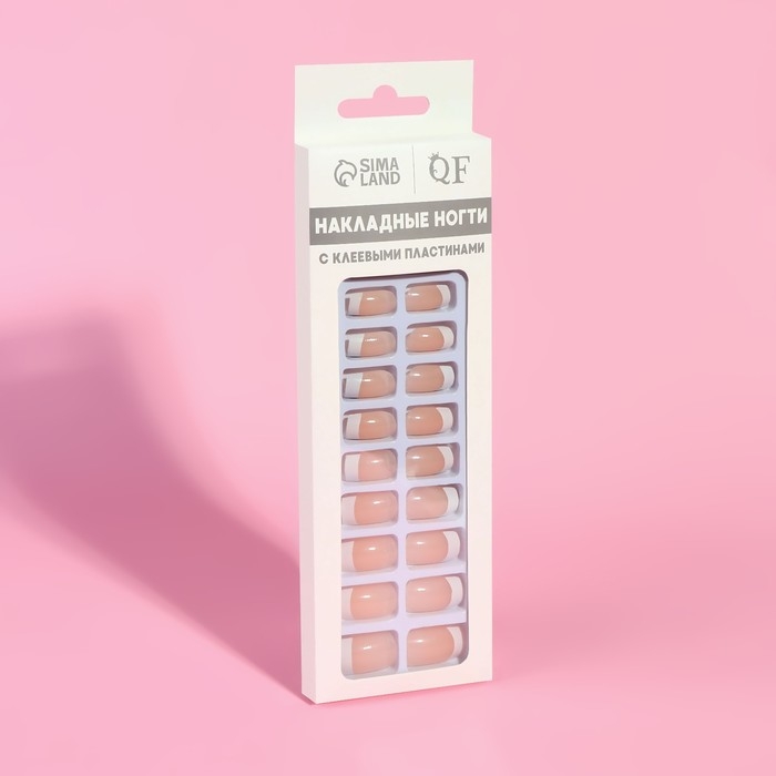 Накладные ногти, 24 шт, с клеевыми пластинами, форма мягкий квадрат, цвет бежевый/белый Накладные ногти, 24 шт, с клеевыми пластинами, форма мягкий квадрат, цвет бежевый/белый