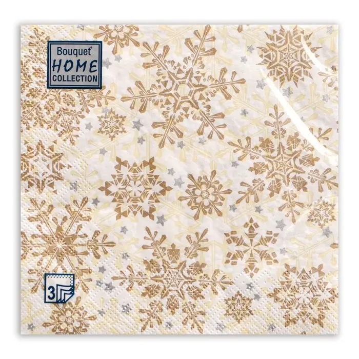 Салфетки новогодние бумажные Home Classic &laquo;Золотые снежинки на бежевом&raquo;, 3 слоя, 33&times;33 см, 20 шт.