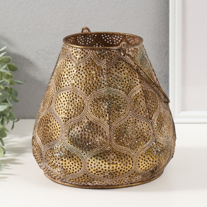 Подсвечник металл на 1 свечу Подсвечник металл на 1 свечу "Узор. Тыковки" состаренное золото 20,5х20,5х20,5 см