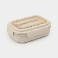 Ланч-бокс , 3 отделения, вилка и ложка, размер 22х16х6,5 см, цвет бежевый