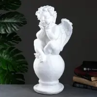 Фигура гипс &laquo;Ангел на шаре&raquo;, большой белый, 26&times;27&times;64 см