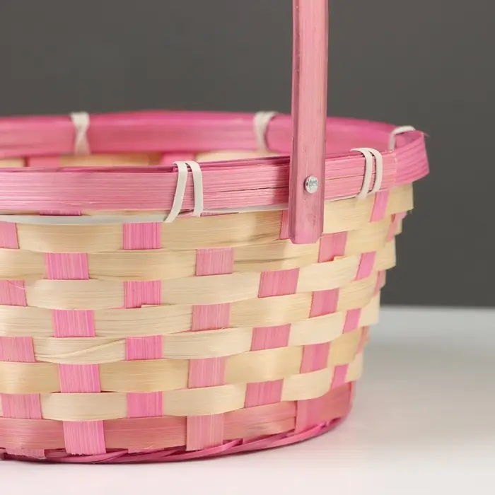 Корзина плетёная, бамбук, 21&times;21&times;10/24 см, розовая