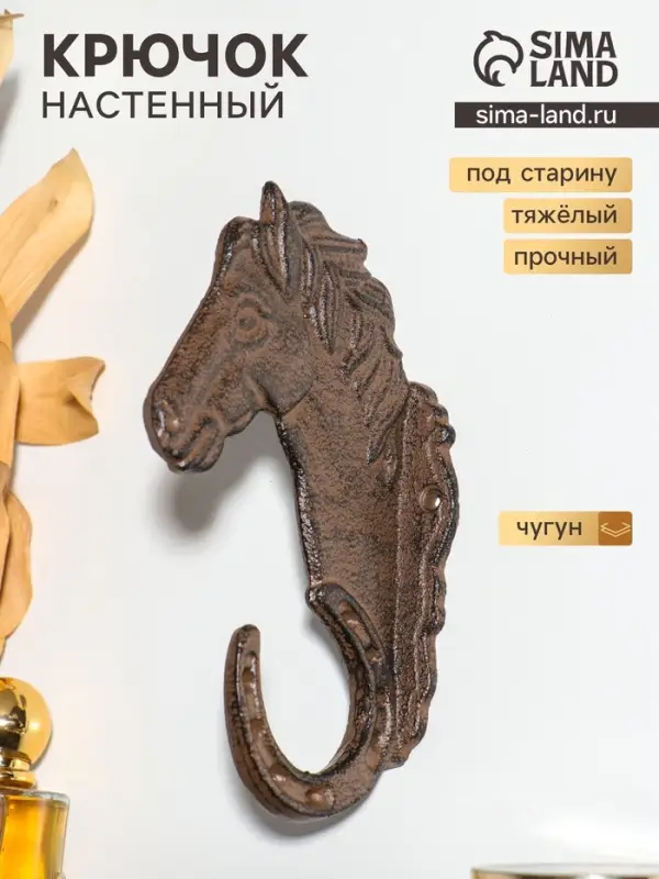 Крючок настенный &laquo;Лошадь и подкова&raquo;, ключница декоративная, чугун, 17.7&times;10.5&times;3.5 см