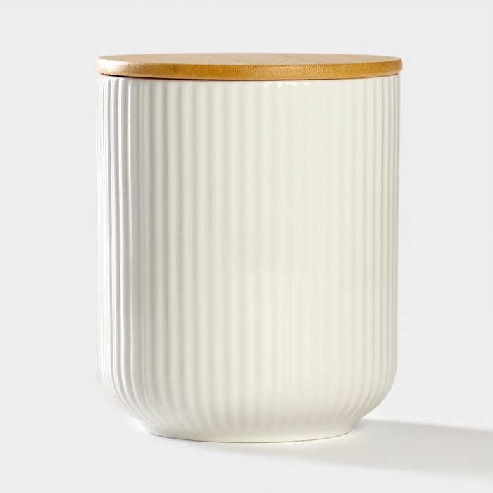 Банка для хранения сыпучих продуктов BellaTenero, 600 мл, d=10 см, с бамбуковой крышкой, фарфоровая, цвет белый