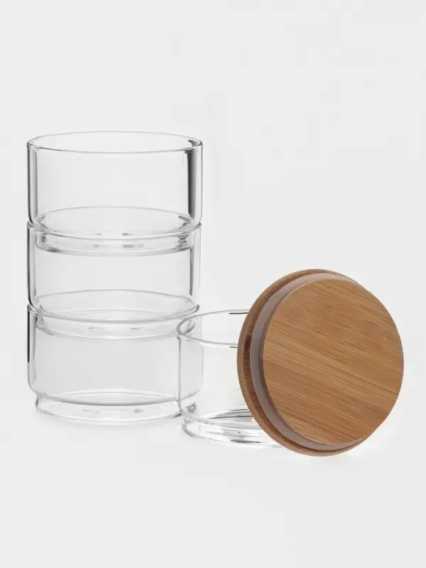 Банки для сыпучих BellaTenero &laquo;Эко&raquo;, 300 мл, 10.2&times;21.5 см, с бамбуковой крышкой, набор 4 шт., стекло, прозрачные