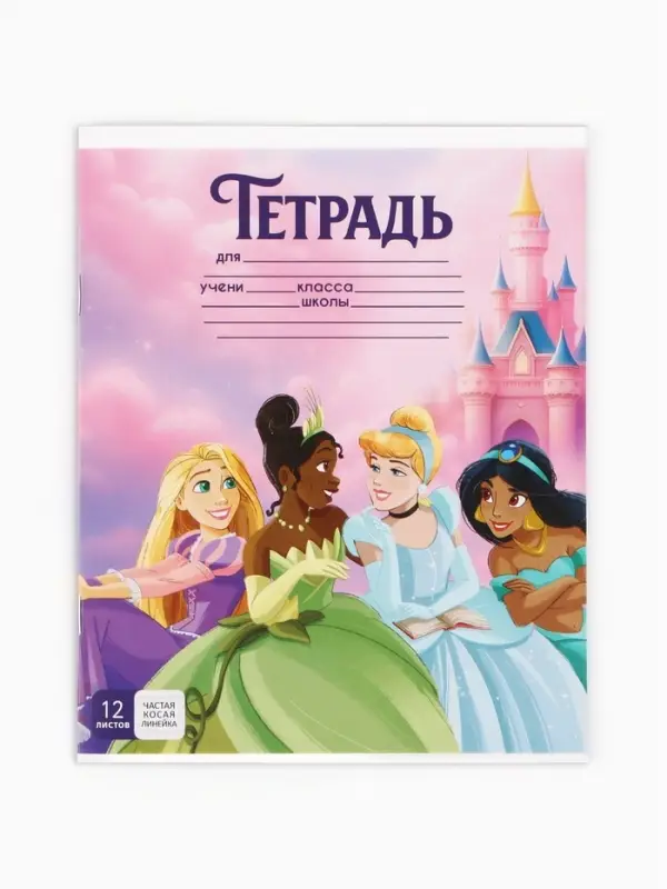 Тетрадь 12 листов, частая косая линейка &laquo;Принцессы&raquo;