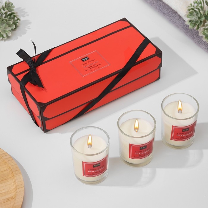 Набор свечей ароматических  Набор свечей ароматических "Aroma Candle", инжир и черная смородина, 3 шт