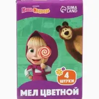 Мелки цветные школьные, 4 шт. «Маша и медведь», прямоугольные