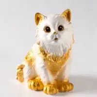 Копилка для денег &laquo;Котенок большой&raquo; 20 см, белая, золото