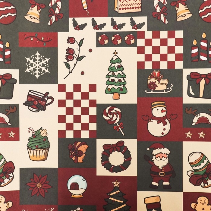 Новый год. Бумага упаковочная крафт белый Новый год. Бумага упаковочная крафт белый "Календарь счастья", 70 х 100 см,1 лист,