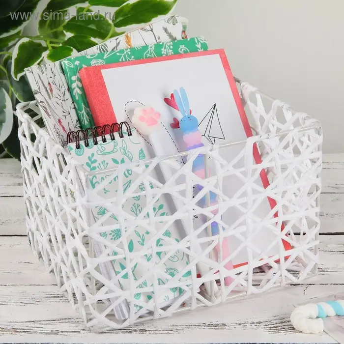 Корзина плетёная Доляна «Паутинка», 21×18×14 см, цвет белый Корзина плетёная Доляна «Паутинка», 21×18×14 см, цвет белый