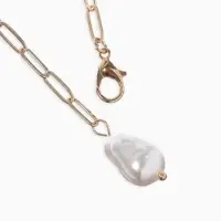 Цепь с бусиной "Жемчужина", вытянутое звено, цвет белый в золоте