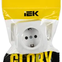 GLORY Розетка 1-местная для открытой установки с заземлением без защитных шторок 16А РС20-3-ХБм белый матовый IEK