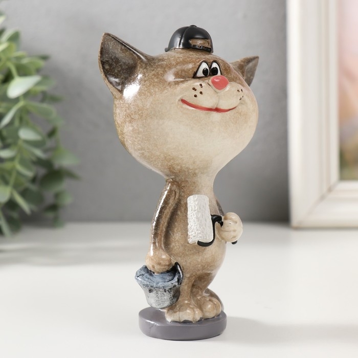 Сувенир полистоун лак Сувенир полистоун лак "Котик-маляр" 8,2х6х13 см