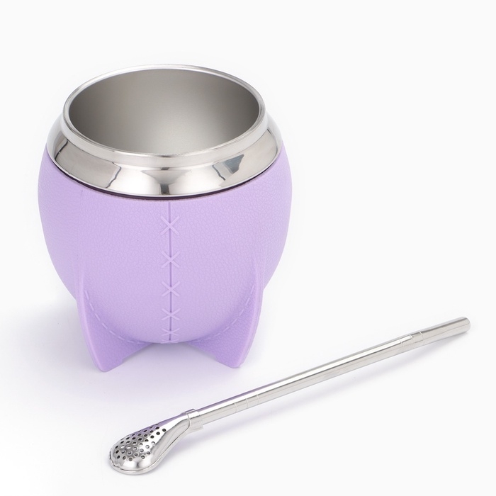 Калабас для чая Мате 250 мл и бомбилья, набор для приготовления, сиреневый Калабас для чая Мате 250 мл и бомбилья, набор для приготовления, сиреневый