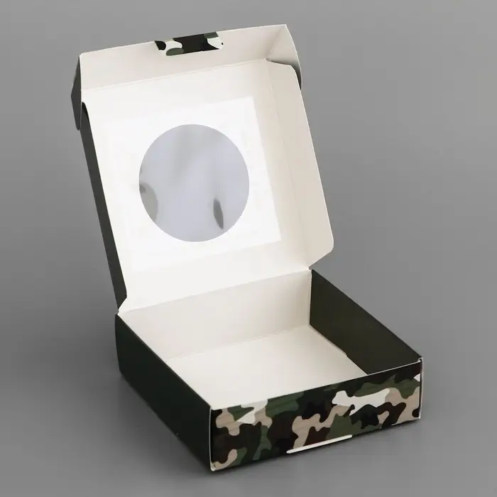 Коробка подарочная сборная с окном, упаковка, «Камуфляж», 10×10×3 см