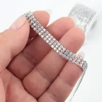 Цепь со стразами, с голографией, 3 ряда, металл, стекло, 6 мм, 4.5&plusmn;0.2 м, цвет серебряный