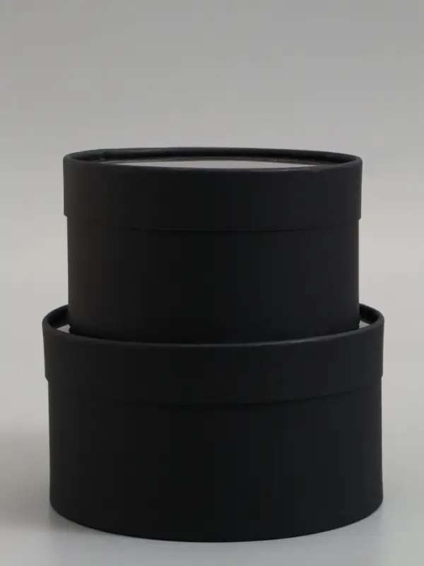 Набор подарочных коробок 2 в 1 круглых,  черная, с окном, 21 х 11 - 18 х 10 см