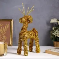 Светодиодная фигура из мишуры &laquo;Олень золотистый&raquo; 34&times;16 см, 20 LED, батарейки AG10&times;3 (в комплекте), свечение тёплое белое