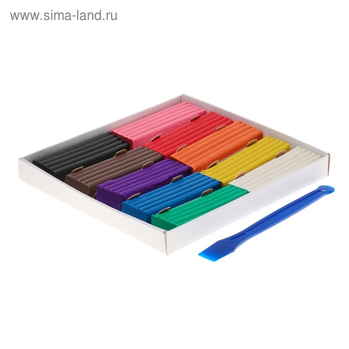 Пластилин 10 цветов 200 г, Гамма  Пластилин 10 цветов 200 г, Гамма "Классический", со стеком, картонная упаковка 268016