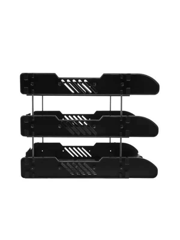 Набор лотков для бумаг, 3 штуки, горизонтальные, на металлических стержнях, чёрные