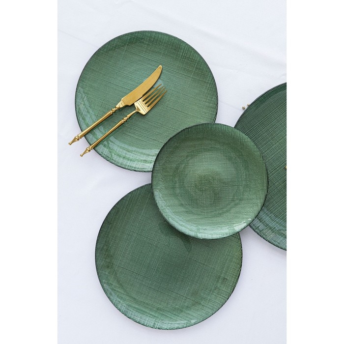 Тарелка стеклянная десертная «Римини», d=21 см, цвет зелёный Тарелка стеклянная десертная «Римини», d=21 см, цвет зелёный