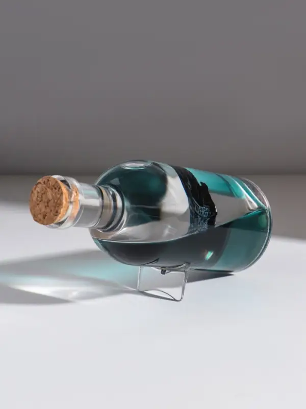 Корабль в жидкости, антистресс "Черная жемчужина" в бутылке, 17 см