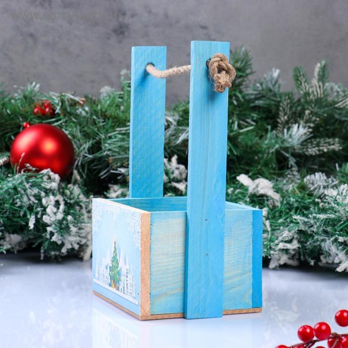 Кашпо деревянное, 15×12×8.5(25) см  Кашпо деревянное, 15×12×8.5(25) см "Пауль и Любовь. Новогоднее, Снежинки, ёлочки", с принтом