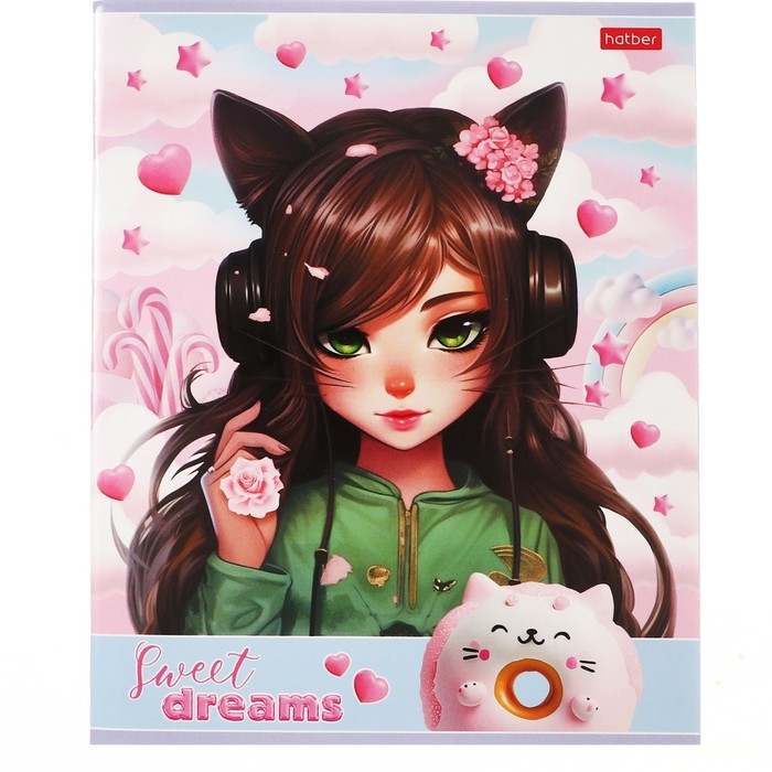 Тетрадь 40 листов в клетку Тетрадь 40 листов в клетку "Девочка-кошка", обложка мелованный картон, блок офсет 65г/м2, МИКС