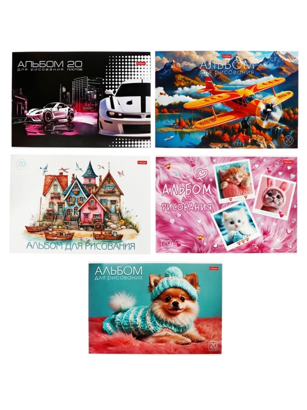 Альбом для рисования А4, 20 листов на скрепке Funny panda, блок 100 г/м2, МИКС