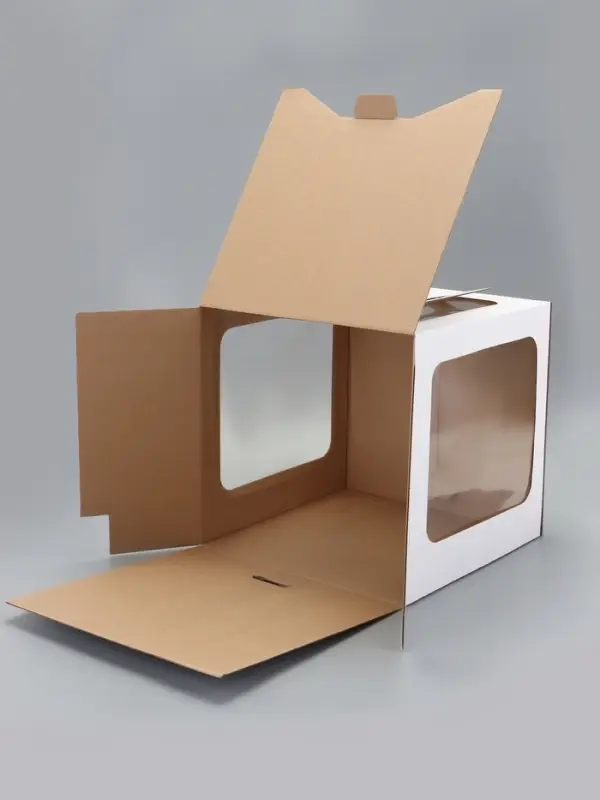 Коробка под торт 2 окна, с ручками, белая, 26&times;26&times;26 см