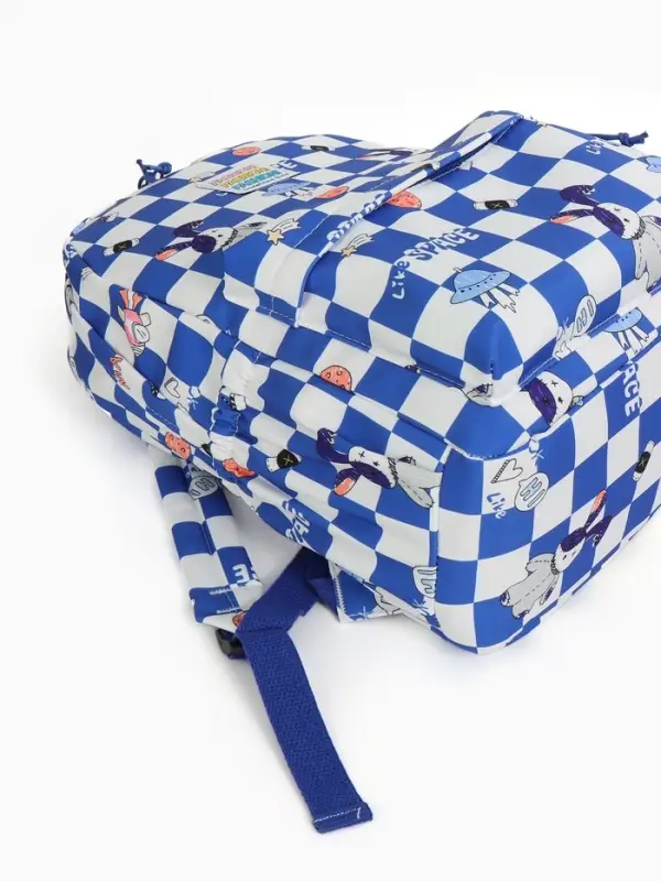 Рюкзак школьный на молнии, с карманами, в клетку, 28&times;11.5&times;40 см, синий